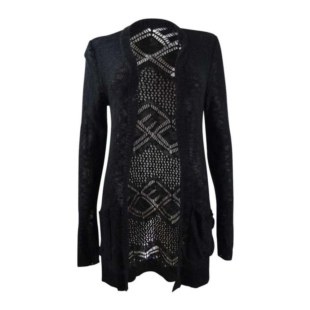 Hooked Up By Iot Juniors' Side-Tie Cardigan Black Size S - Picture 3 of 9